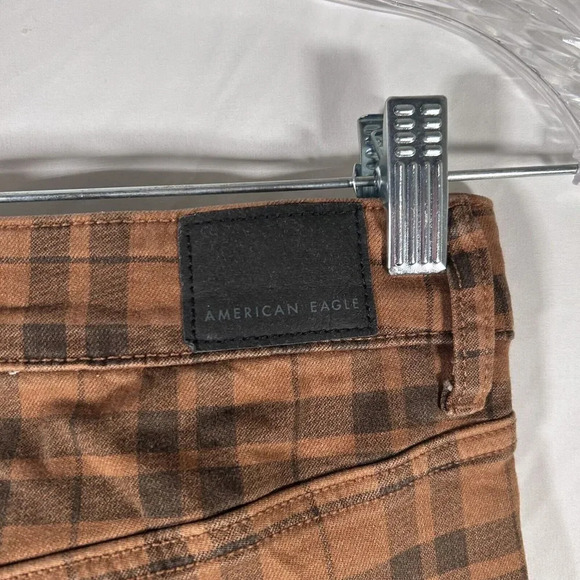 American Eagle Jeggings Women's 2 Brown Plaid Next Level Stretch Mid Rise - Picture 9 of 10